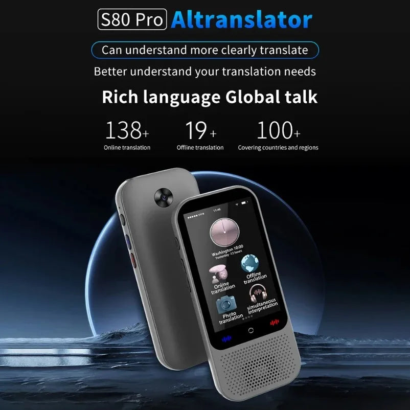 S80 Pro 138 Language Intelligent Translation Machine Intelligent Recording 19 Offline Real-time Chat GPT AI Voice Photo Translat