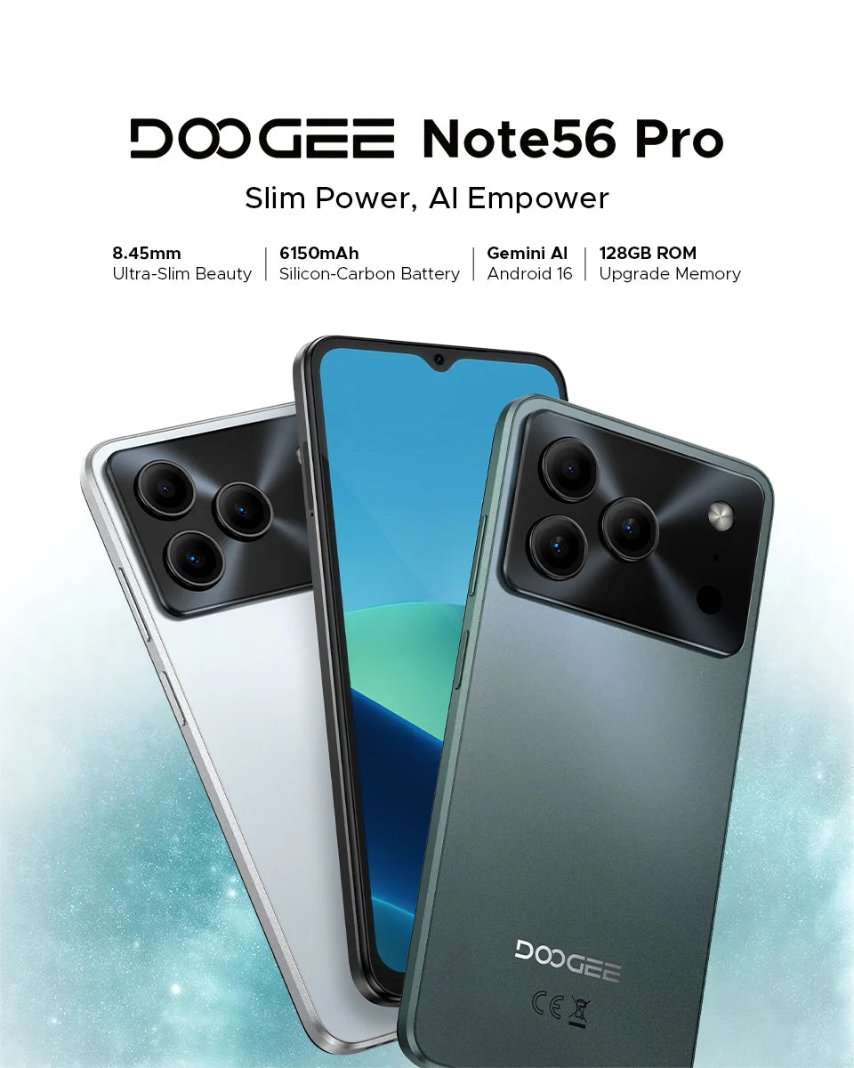 DOOGEE Note56 Pro Smartphone 32GB + 128GB Android 16 6150mAh Batteria 6.56 ''90Hz Schermo 13MP + 8MP Widevine L1 NFC Telefono cellulare