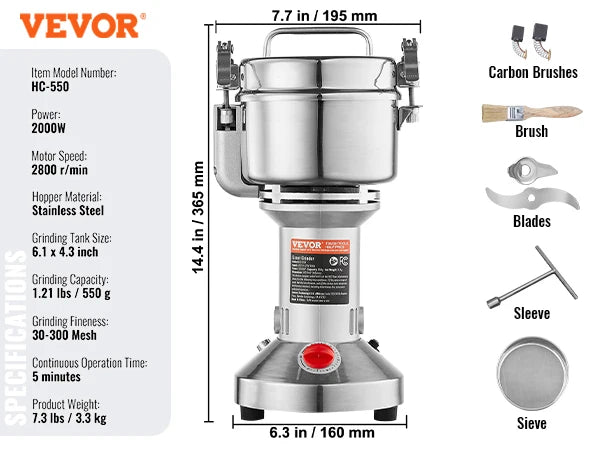 SucceBuy 150-2500g Macinacaffè Elettrico Macinacaffè Altalena Commerciale Macinacaffè per Erbe Secche Grani Spezie Cereali Caffè Mais
