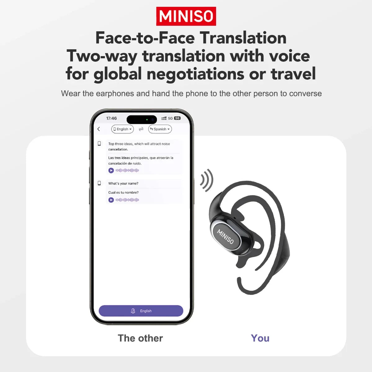 MINISO MS156 Bluetooth AI Earphones OWS Sports Headphones Music Stere HD Bass Wireless Headphones Longlife Translator Earbuds
