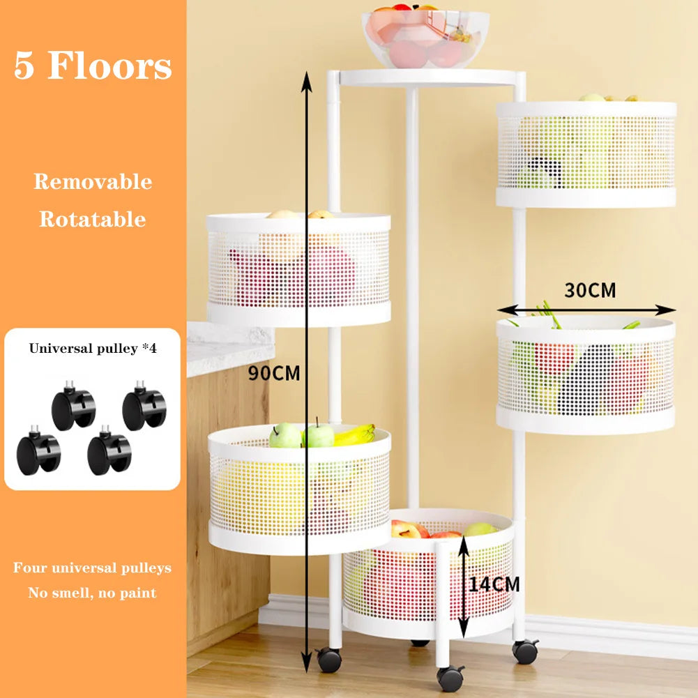 Tier Rotating Storage Shelves Rack Fruit and Vegetable Storage Baskets Removable Basket Shelf Organizer For Kitchen