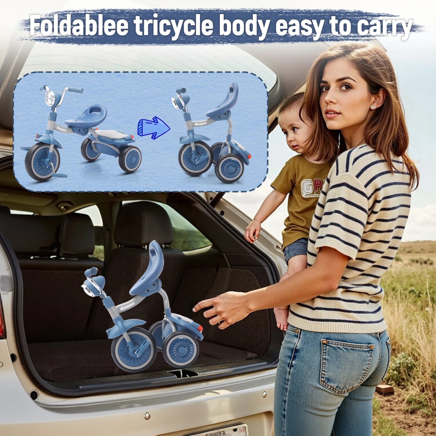 Kids Tricycle, 3 Wheel Baby Bicycle Toy, 1-5 Year Old Toddler Balance Bike, 4 in 1 Kids Trike, for Boys Girls Gift Present