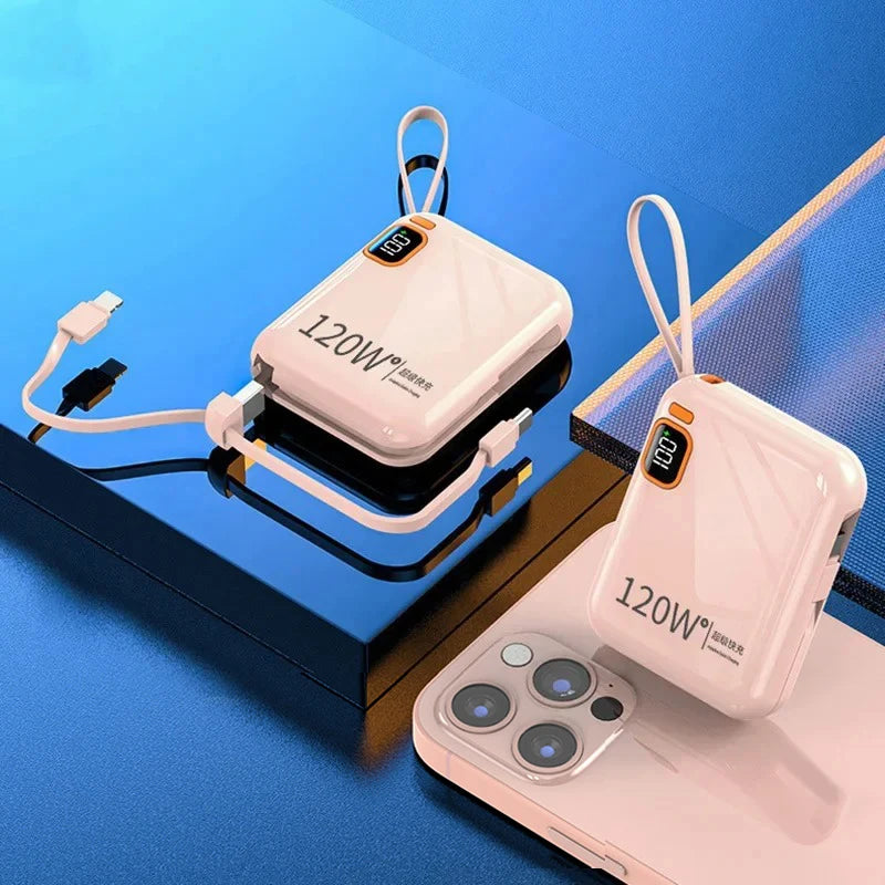 100000mAh 120W Portable Power Bank High Capacity Cable TwoWay Fast Charging Mini Power Bank for iPhone Samsung Xiaomi Huawei New