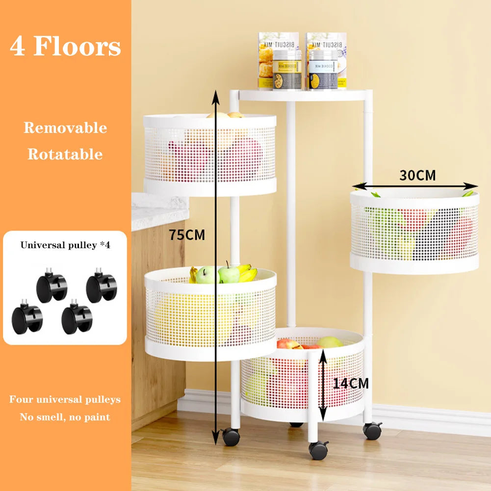 Tier Rotating Storage Shelves Rack Fruit and Vegetable Storage Baskets Removable Basket Shelf Organizer For Kitchen