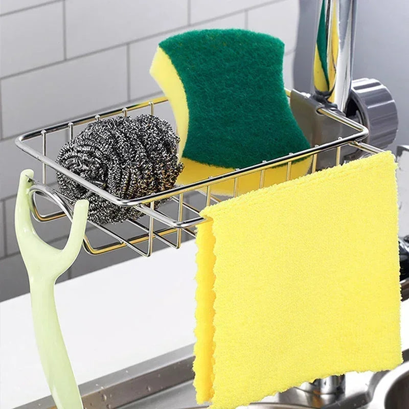 Kitchen Stainless Steel Sink Drain Rack Sponge Storage Faucet Holder Soap Drainer Towel Rack Shelf Organizer Kitchen Accessories