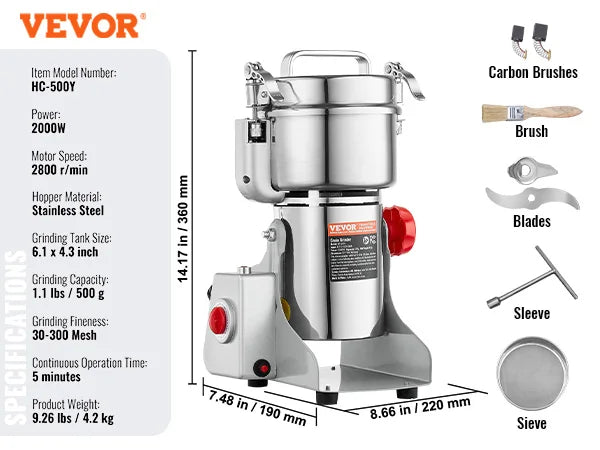 SucceBuy 150-2500g Macinacaffè Elettrico Macinacaffè Altalena Commerciale Macinacaffè per Erbe Secche Grani Spezie Cereali Caffè Mais