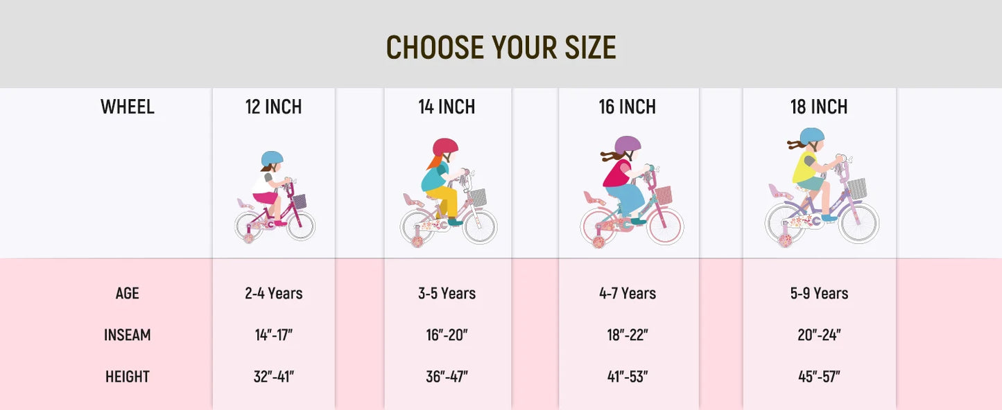 JOYSTAR Girls Bike for 2-9 Years Old Kids, 12 14 16 18 Inch Kids Bike with Training Wheels, Streamers, Basket, Doll Seat, Pink