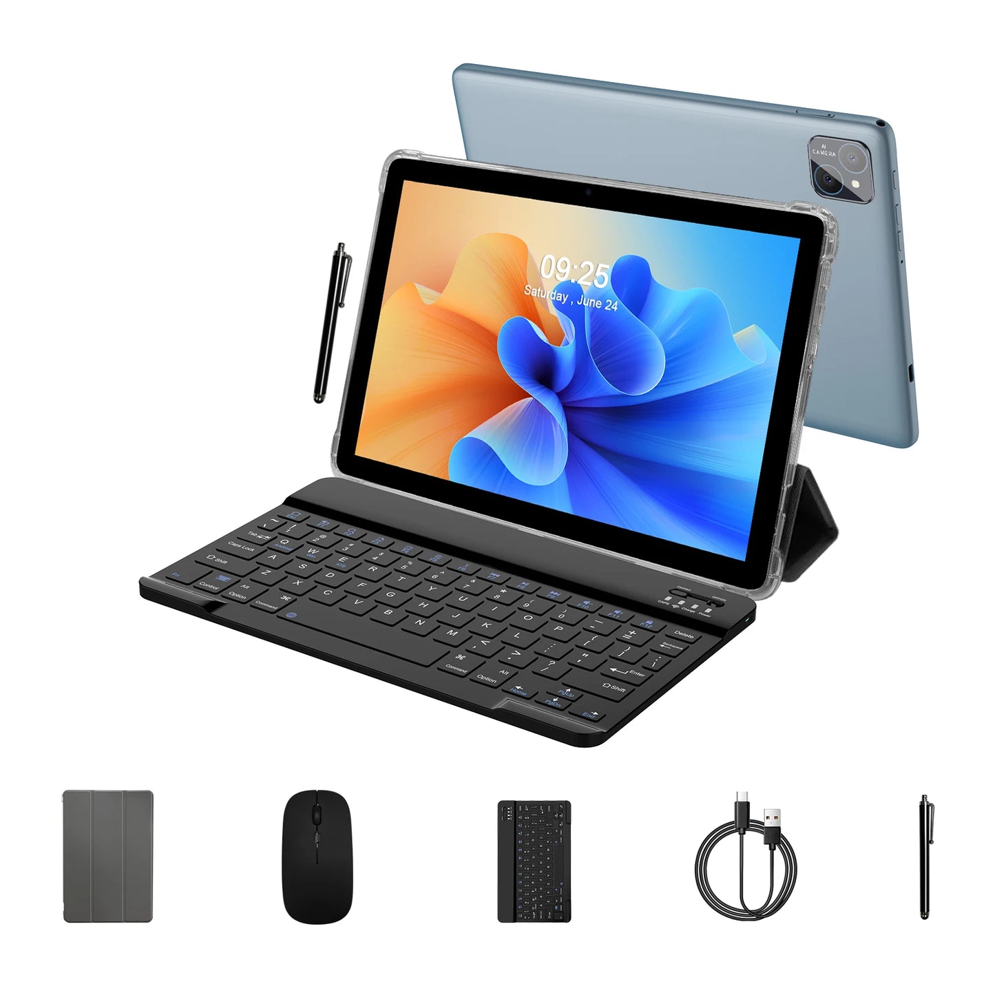PRITOM 10.1 Inch 2-in-1 Android 15 Tablet with Keyboard, 8GB RAM (4+4), 128GB Storage, 1TB Expandable, 8000mAh Battery