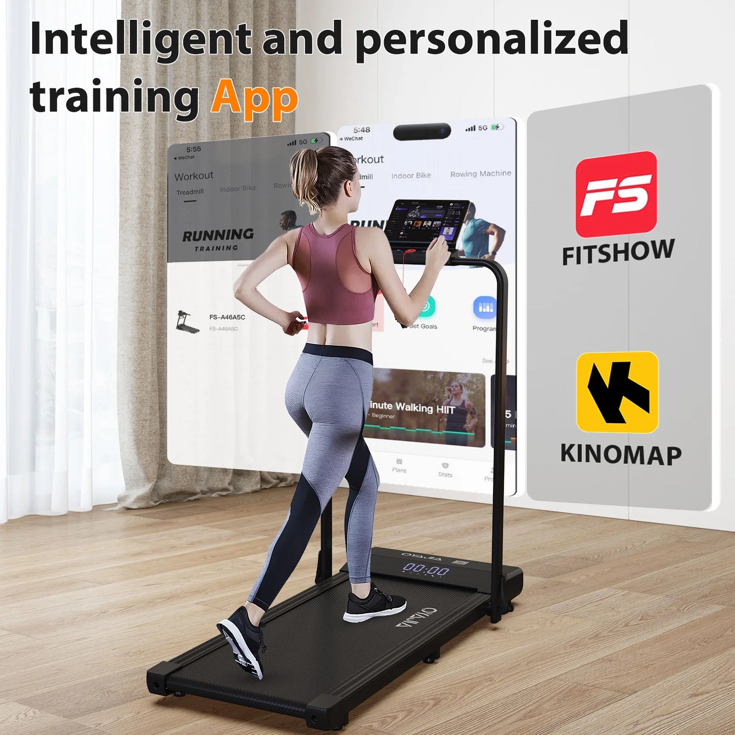 Treadmill with Remote, App & Button Control | LED Display | Safety Clip | Bluetooth Music | Quiet for Home/Office