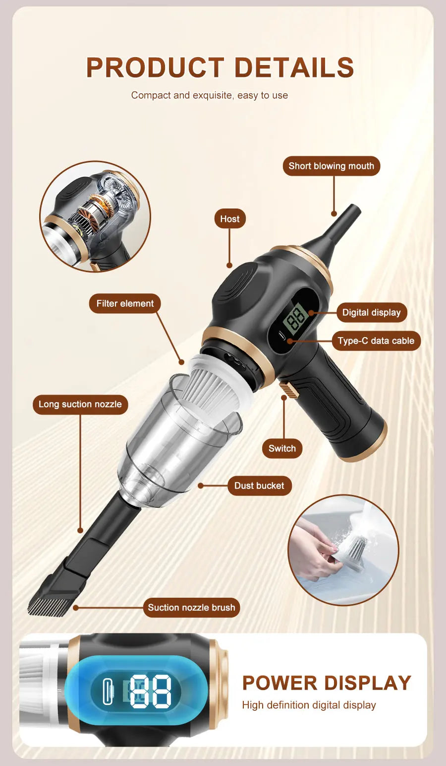 ABS Wireless Car Vacuum Cleaner - Household Appliance - Sofa - Office - High Power - Household Cleaning Machine - Carpet Cleaner