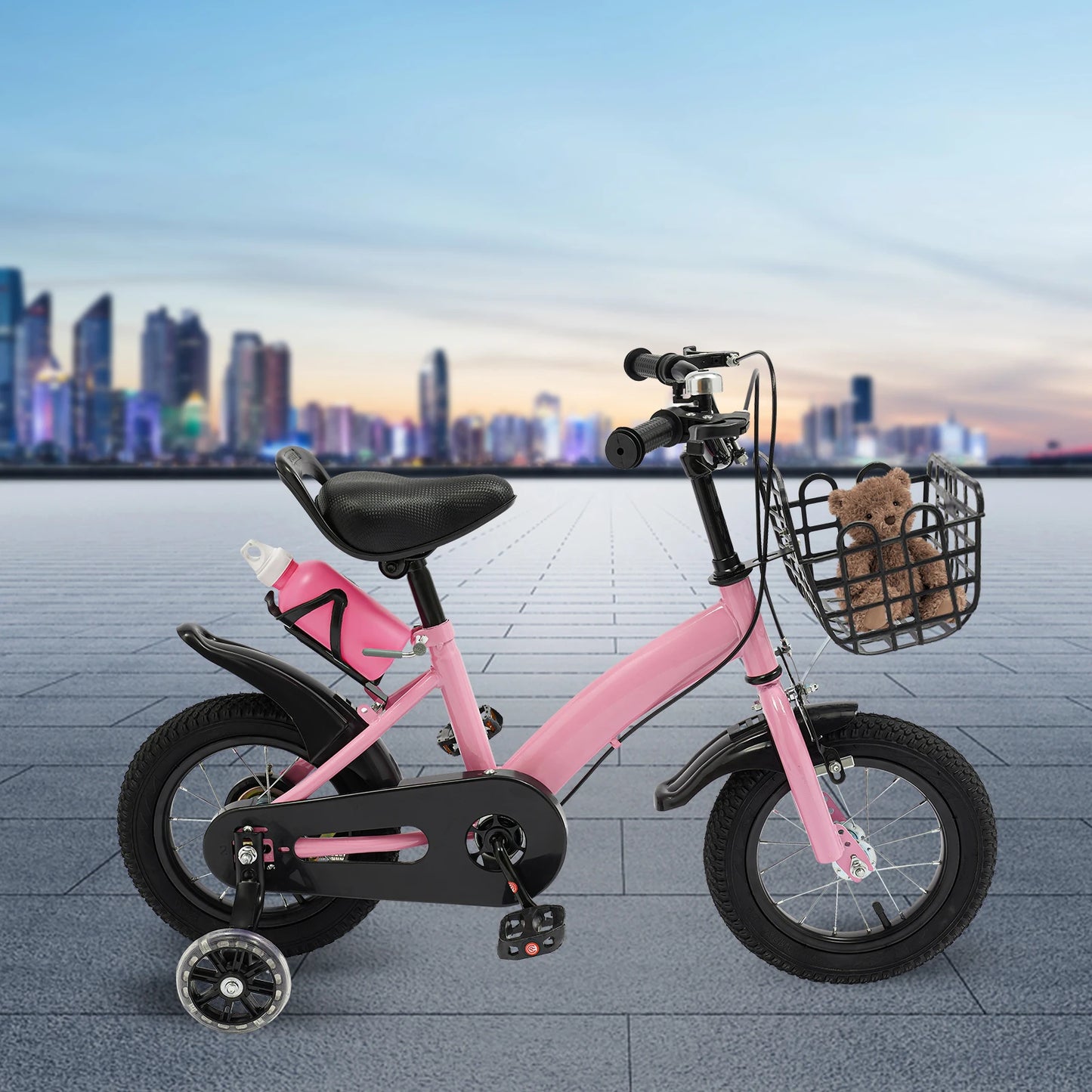 12 Inches Children's Bicycle with Training Wheels, Bottle Holder, Basket| Blue/Red/Pink Kids Bike for 2-5 Years