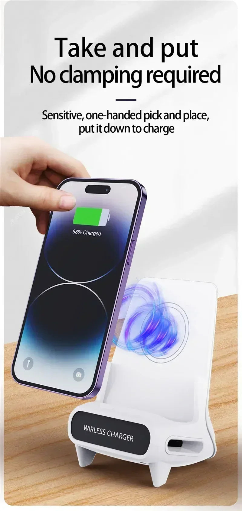 Caricabatterie wireless da tavolo con supporto per telefono altoparlante per iPhone 16-12 Pro Max Samsung S25 S24 Xiaomi stazione di ricarica intelligente