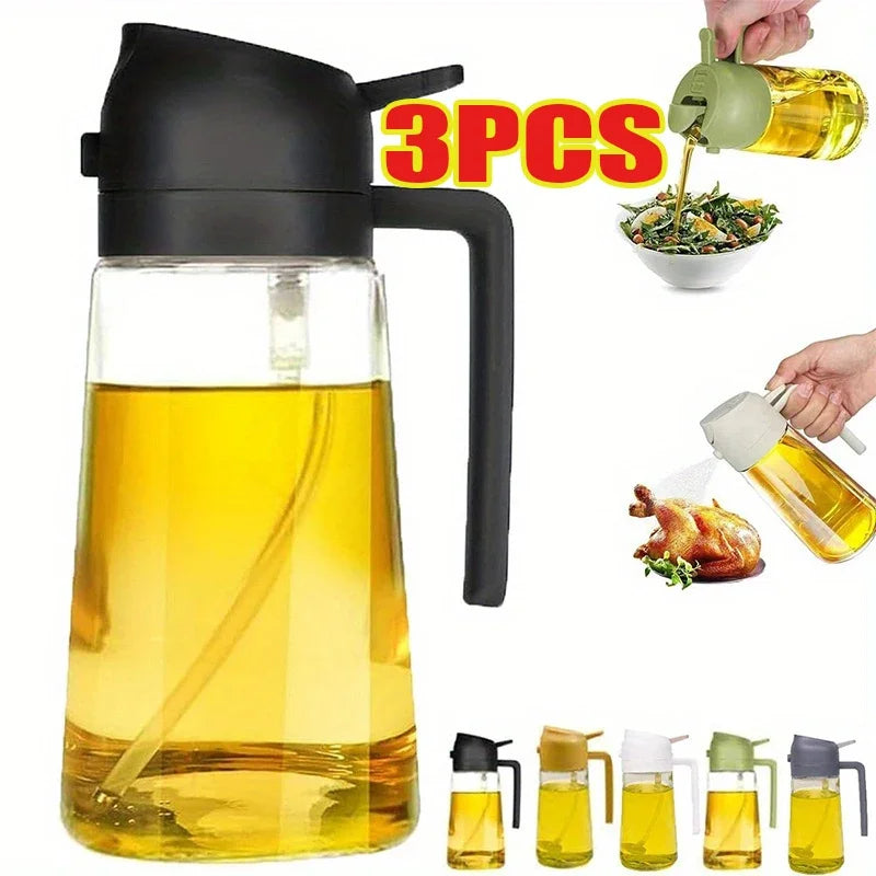 Multifunctional 2 in 1 Glass Oil Dispenser, 1 Count Oil Sprayer with Handle, Oil Dispenser for Cooking, Baking, Frying, Kitchen Utensils & Gadgets