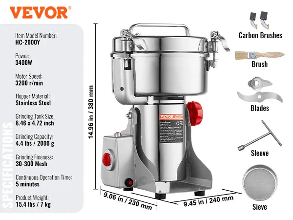 SucceBuy 150-2500g Macinacaffè Elettrico Macinacaffè Altalena Commerciale Macinacaffè per Erbe Secche Grani Spezie Cereali Caffè Mais