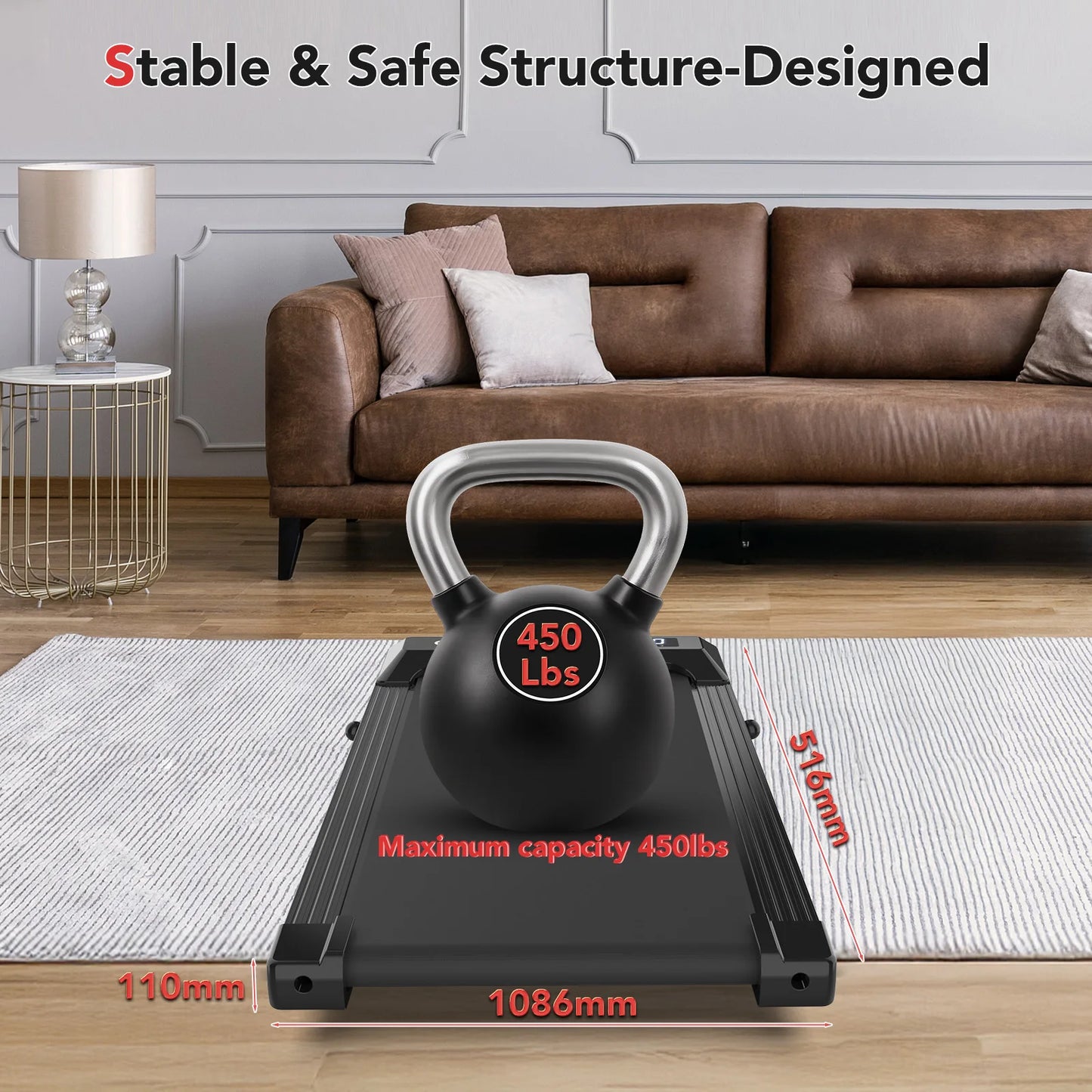 Treadmill with Remote, App & Button Control | LED Display | Safety Clip | Bluetooth Music | Quiet for Home/Office