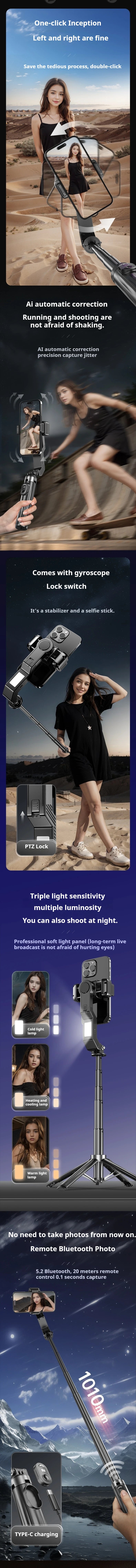 Handheld Gimbal Stabilizer Smartphone Camera Stabilizer Selfie Stick Tripod Stand Wireless Remote for IPhone Android