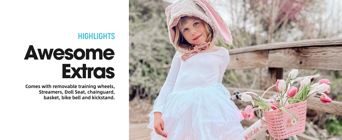 JOYSTAR Little Daisy Kids Bike for Girls Ages 2-7 Years,  Bikes with Doll Bike Seat & Streamers,baby walker