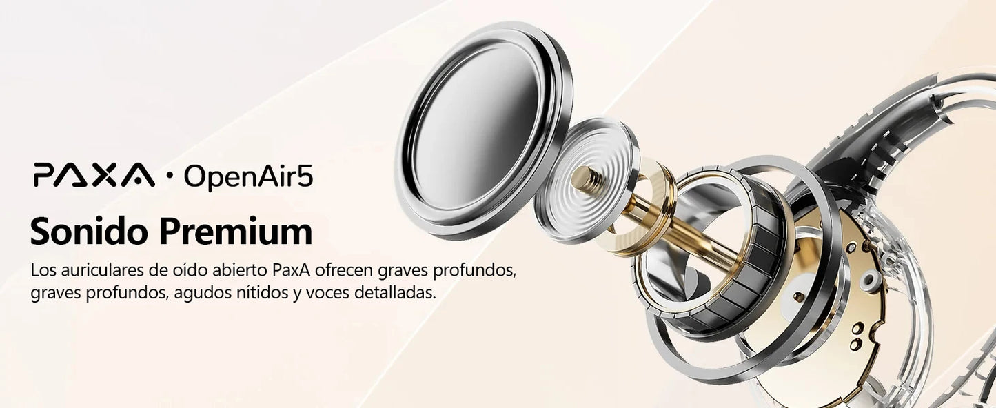 PAXA Openair5 AI Inteligente Inalámbrico Bluetooth 5.4 Headphones Alto Sonido Music Gaming Earphones HD Call AI Translation