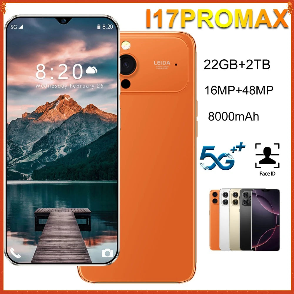 Hot New POTEZIONE For 17 Pro Max Smartphone 5G 7.3HD 22G +2TB Android Dual Card Dual 8000mAh Cell Phone Unlocked Mobile Phones Global
