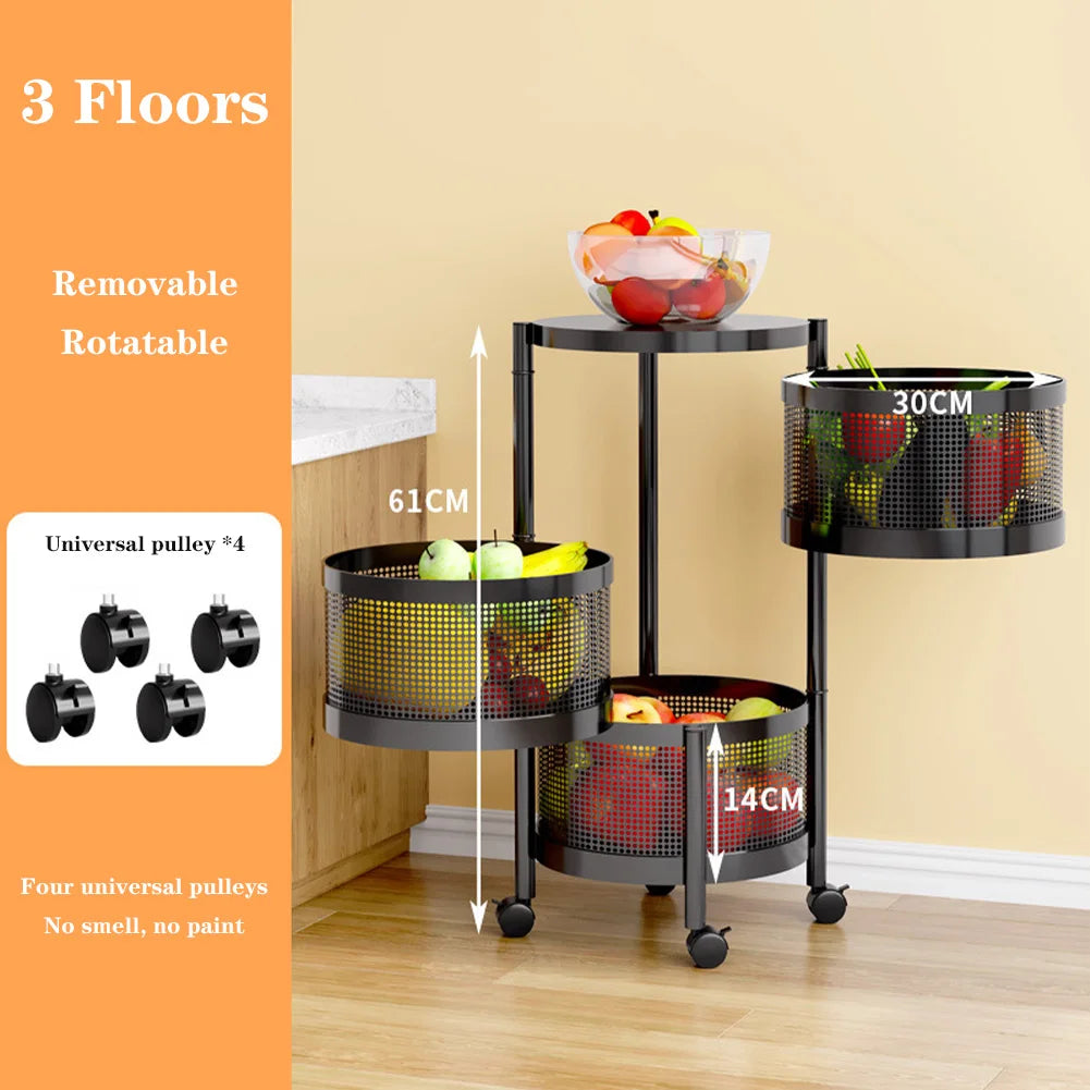 Tier Rotating Storage Shelves Rack Fruit and Vegetable Storage Baskets Removable Basket Shelf Organizer For Kitchen