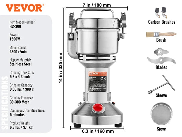 SucceBuy 150-2500g Macinacaffè Elettrico Macinacaffè Altalena Commerciale Macinacaffè per Erbe Secche Grani Spezie Cereali Caffè Mais