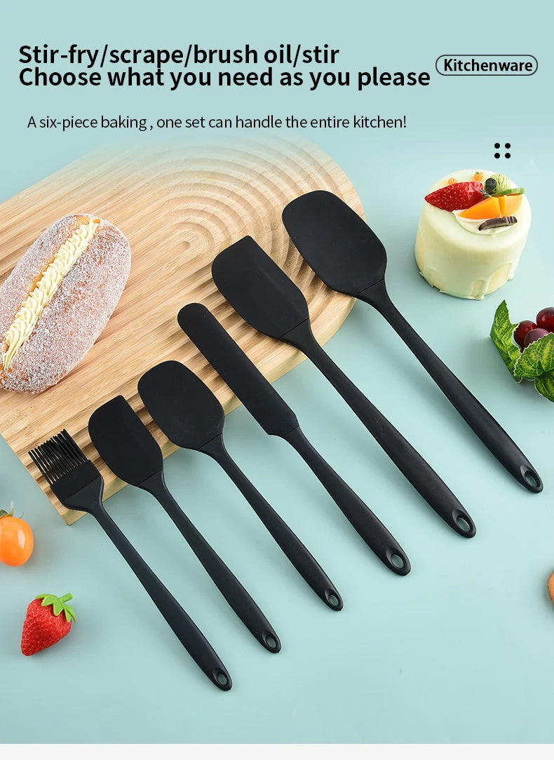 Set Utensili da Cucina in Silicone 6 Pezzi - Kit Completo con Spatole, Raschietti e Pennello per Pasticceria