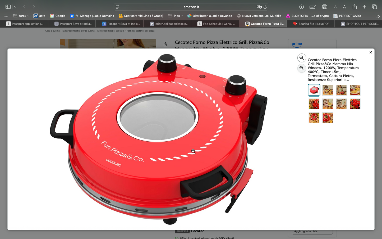 Cecotec Pizza Maker Forno elettrico grill per pizza Fun Pizza&Co Mamma Mía Vista