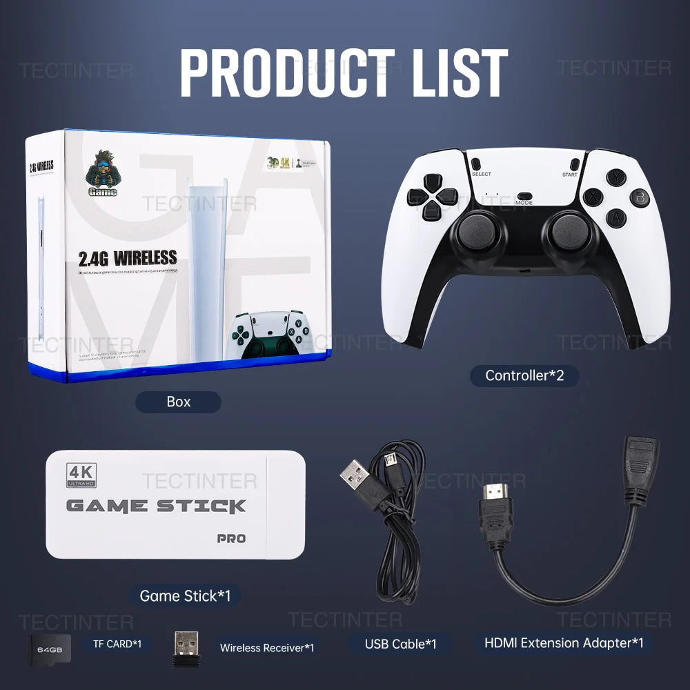 M15 Video Game Console 4K TV Game Stick 64G Built-in 20000 Games Retro Handheld Game Player With Wireless Gamepad Controller