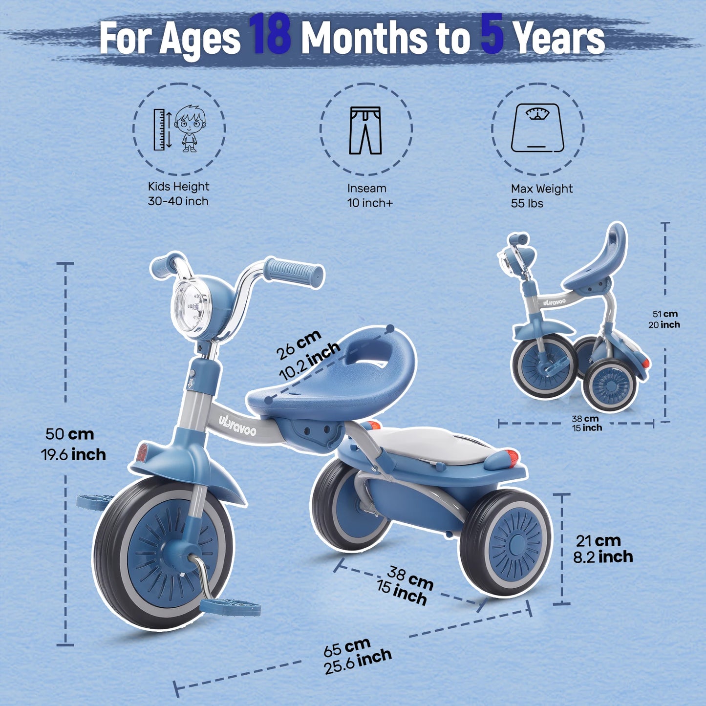 Kids Tricycle, 3 Wheel Baby Bicycle Toy, 1-5 Year Old Toddler Balance Bike, 4 in 1 Kids Trike, for Boys Girls Gift Present