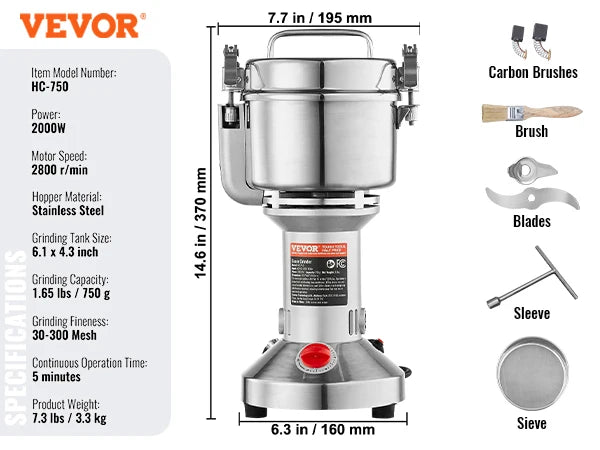 SucceBuy 150-2500g Macinacaffè Elettrico Macinacaffè Altalena Commerciale Macinacaffè per Erbe Secche Grani Spezie Cereali Caffè Mais