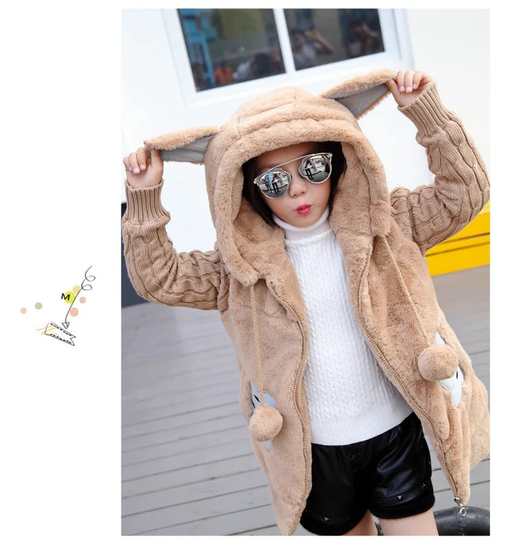Big Size Winter Girls Jackets Keep Warm Thicken Christmas Coat Autumn Hooded Zipper Waterproof Outerwear Kids Clothes 3-12 Years