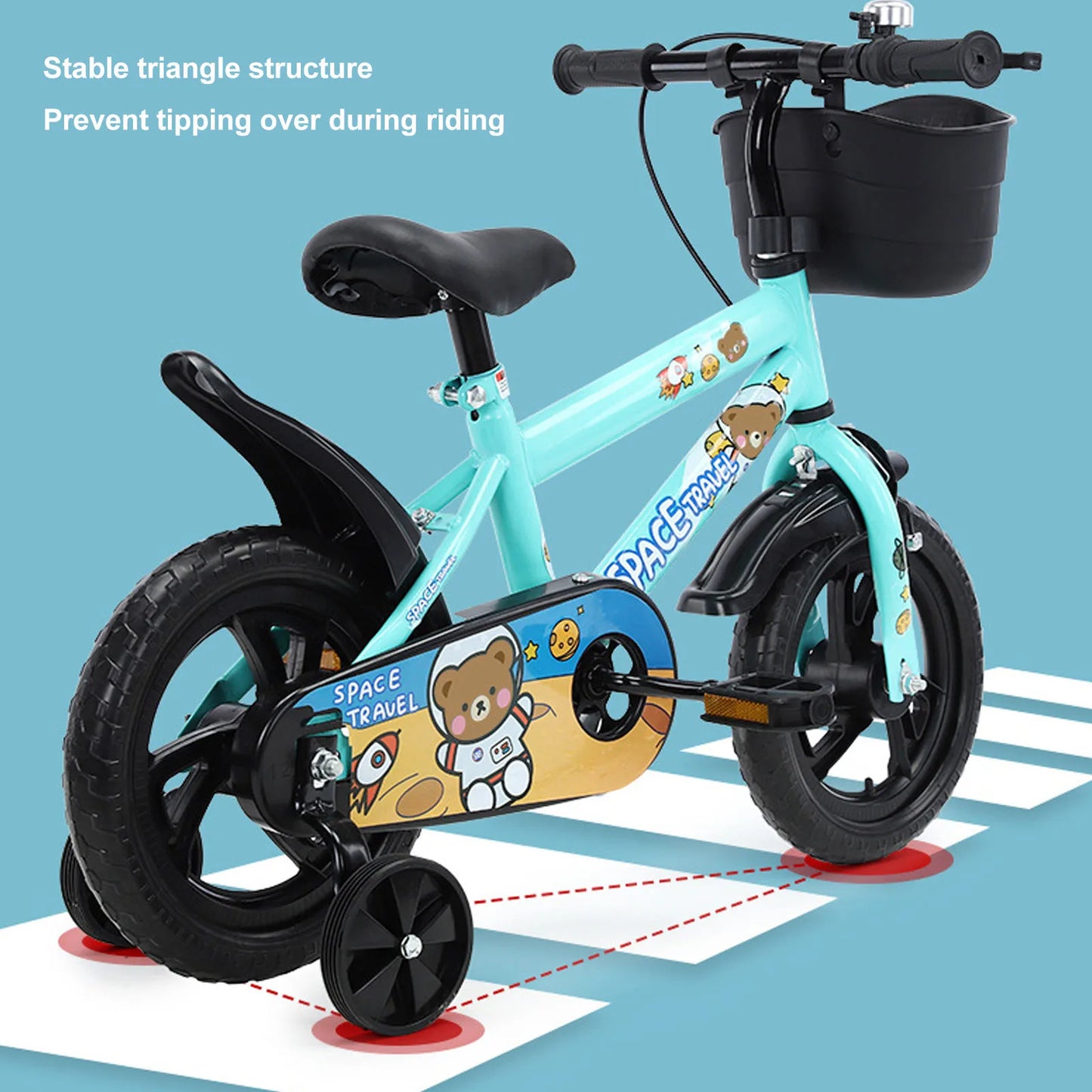 12 Inch Kids Bike Stable Riding High Carbon Steel Frame Baby Bicycle with Training Wheels for 2‑6 Years Old Children Green