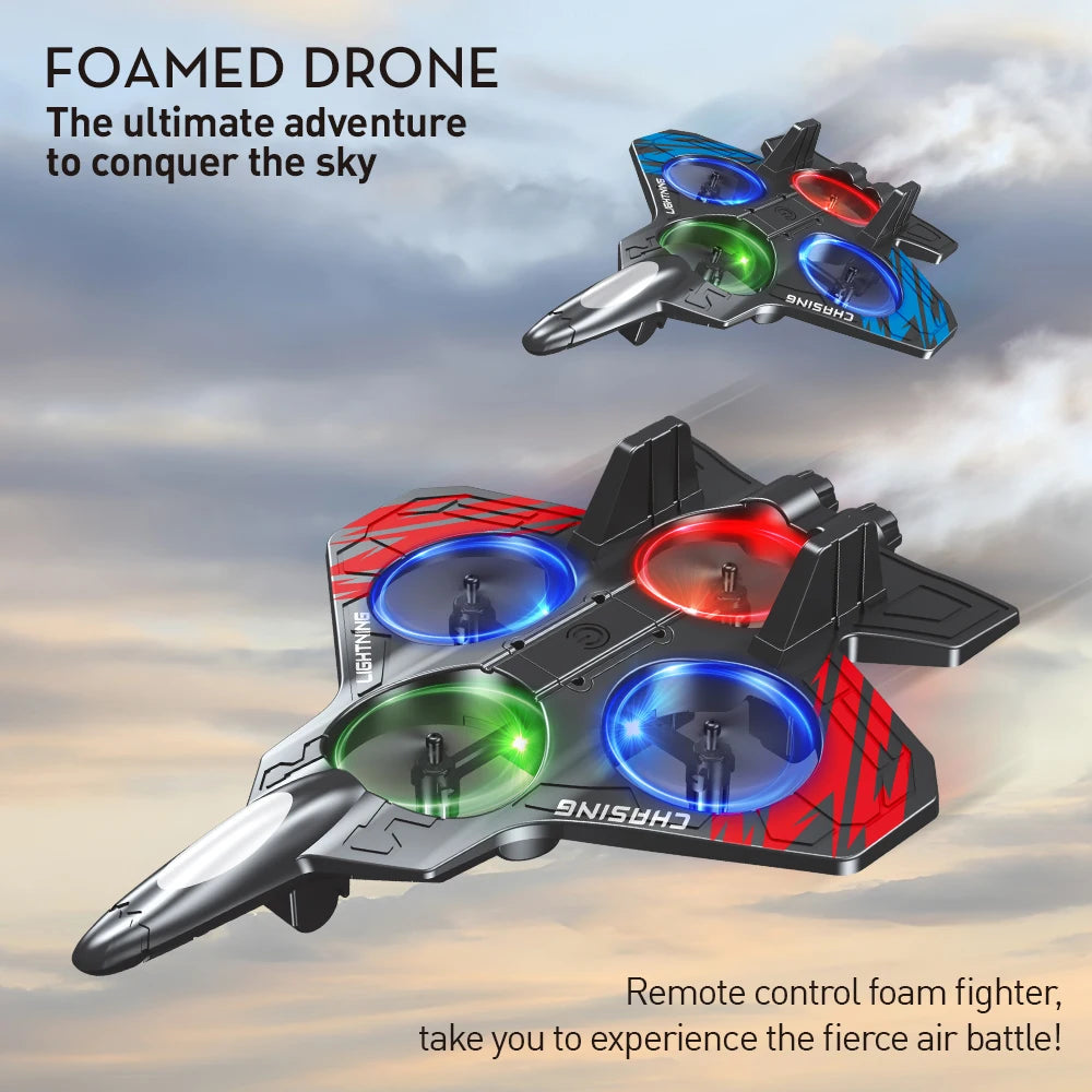 E72 High - Performance foam aircraft stunt intelligent fixed height hover 360 ° turn UAV remote LED lights control fighter toy