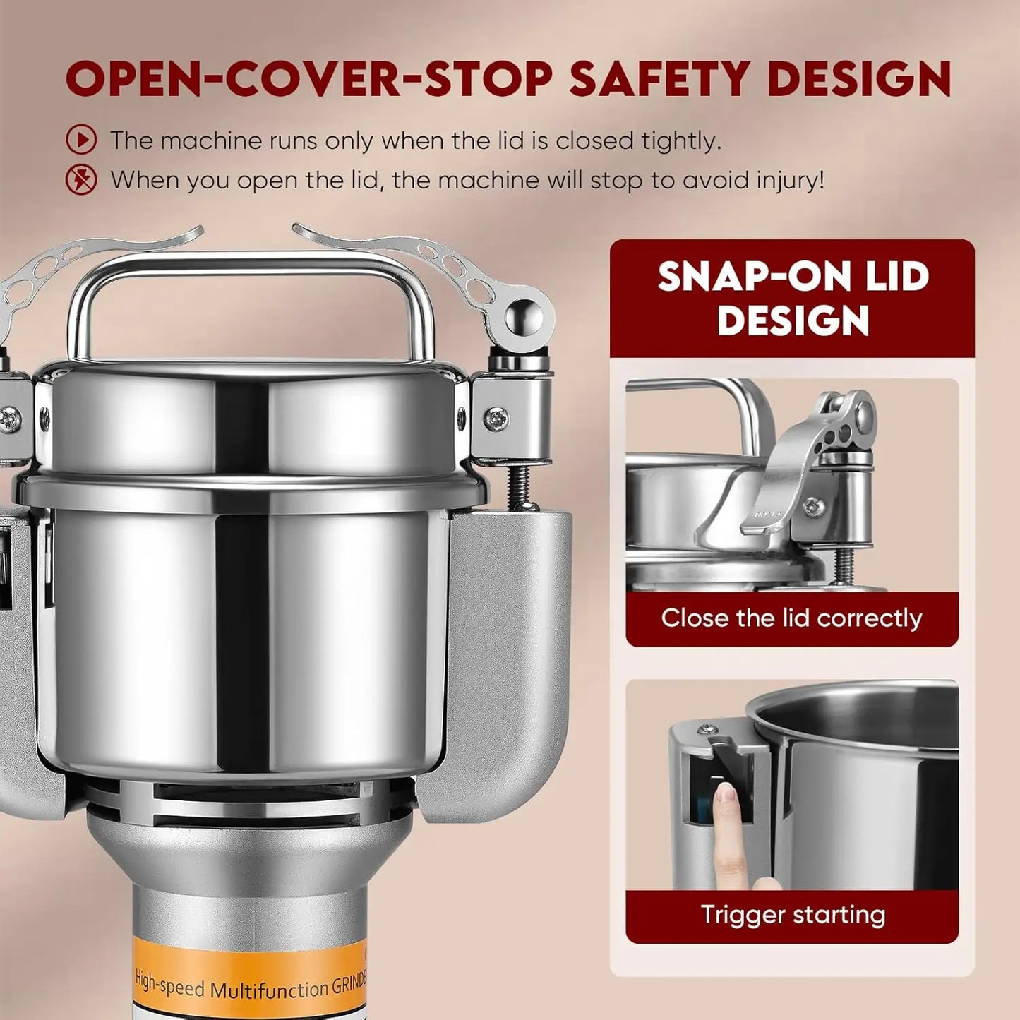 150g Mulino per farina elettrico 220V Grana di erbe Spezie Smerigliatrice per cereali, 28000r/min Smerigliatrice portatile Rettificatrice a 3 lame