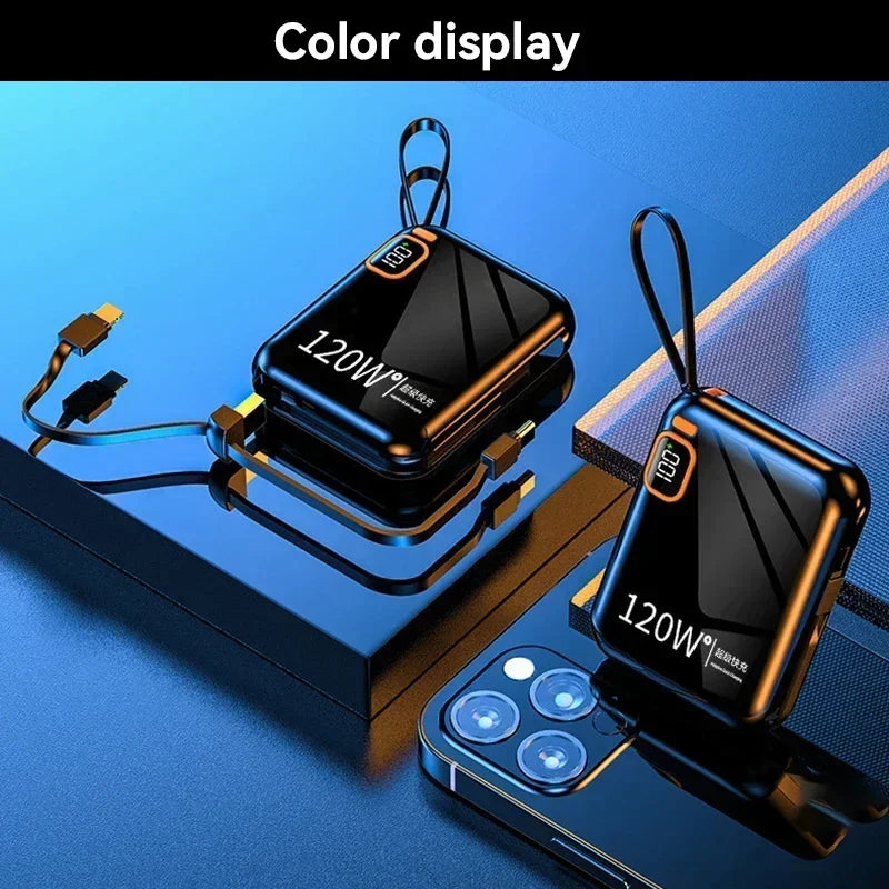 100000mAh 120W Portable Power Bank High Capacity Cable TwoWay Fast Charging Mini Power Bank for iPhone Samsung Xiaomi Huawei New