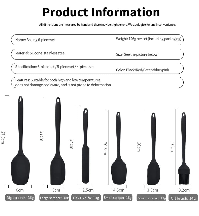 Set Utensili da Cucina in Silicone 6 Pezzi - Kit Completo con Spatole, Raschietti e Pennello per Pasticceria