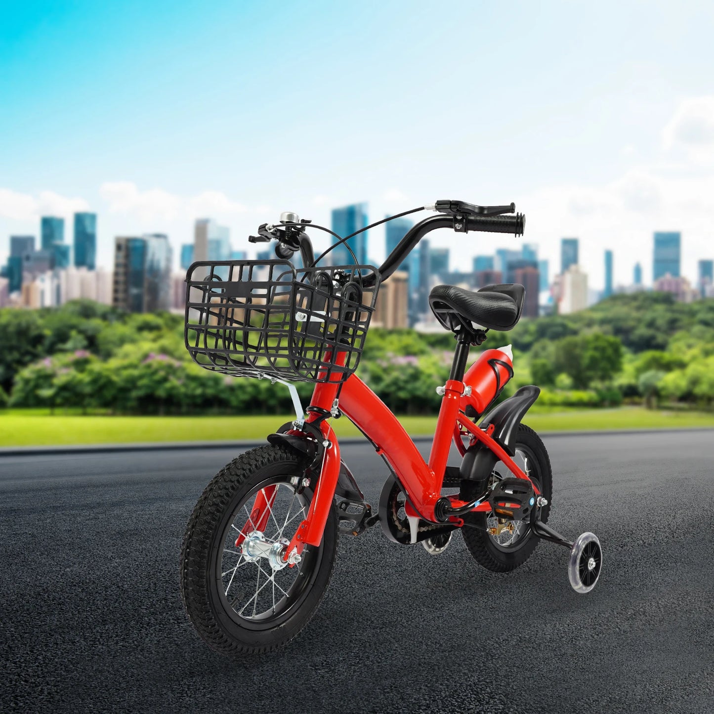 12 Inches Children's Bicycle with Training Wheels, Bottle Holder, Basket| Blue/Red/Pink Kids Bike for 2-5 Years