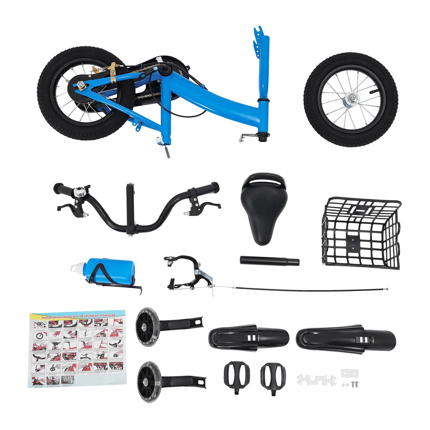 12 Inches Children's Bicycle with Training Wheels, Bottle Holder, Basket| Blue/Red/Pink Kids Bike for 2-5 Years