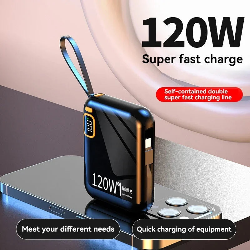 100000mAh 120W Portable Power Bank High Capacity Cable TwoWay Fast Charging Mini Power Bank for iPhone Samsung Xiaomi Huawei New
