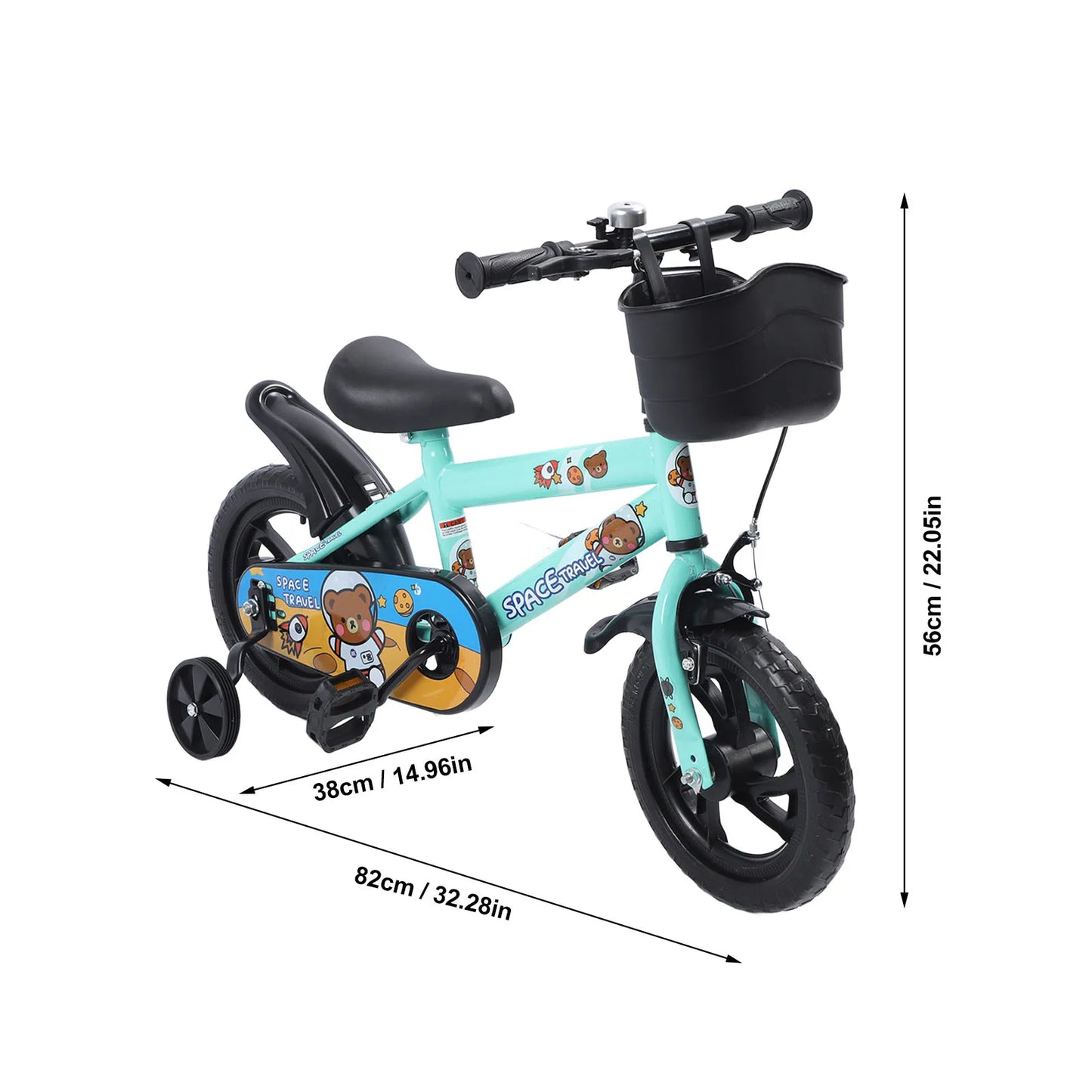 12 Inch Kids Bike Stable Riding High Carbon Steel Frame Baby Bicycle with Training Wheels for 2‑6 Years Old Children Green