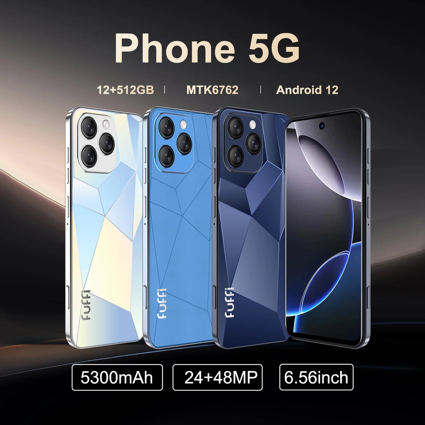 Global Vision I16 Pro Smartphone 5G Android 5300mAH 12GB RAM 512G ROM 6.56 pollici 1080x2640HD 24 + 48MP MTK10 4G Rete del telefono cellulare