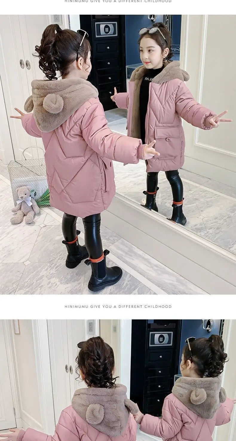 Big Size Winter Girls Jackets Keep Warm Thicken Christmas Coat Autumn Hooded Zipper Waterproof Outerwear Kids Clothes 3-12 Years
