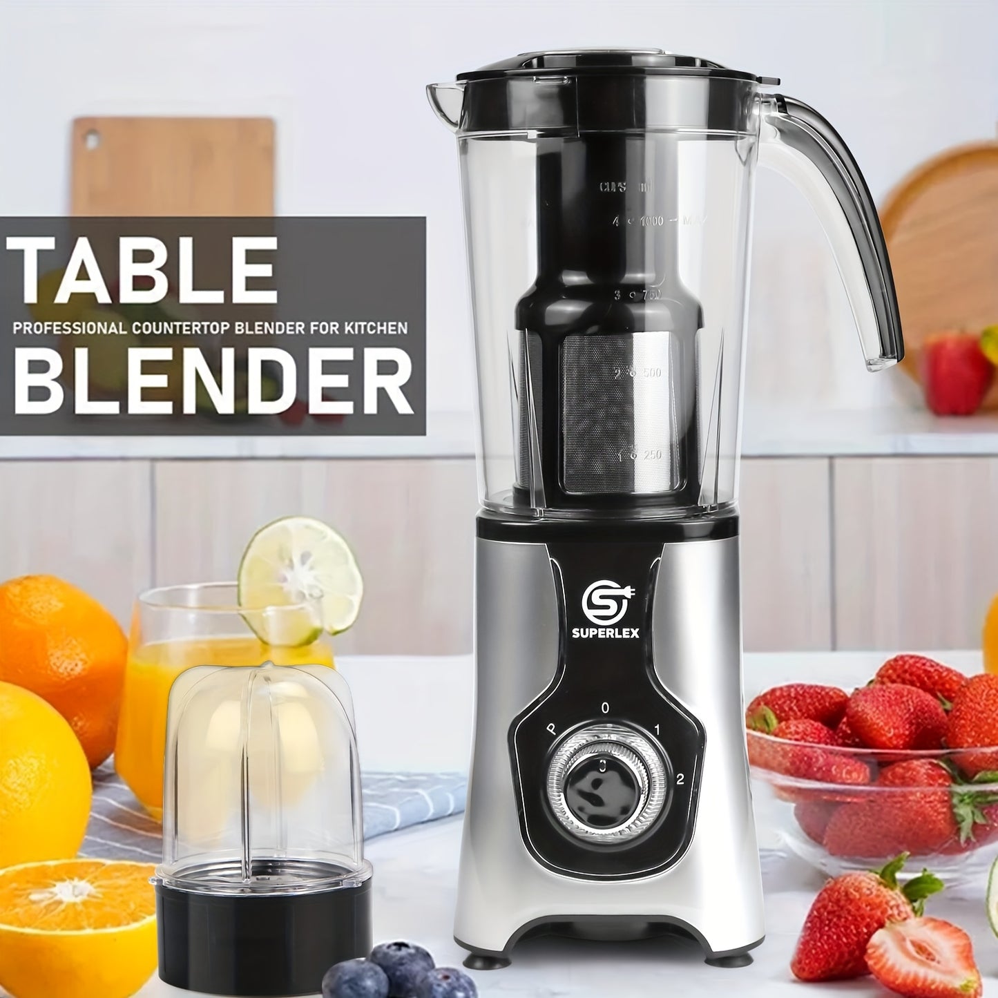 Frullatore SUPERLEX 1.25L 4-in-1 - Blender Elettrico Multifunzione per Smoothie, Frutta e Ghiaccio