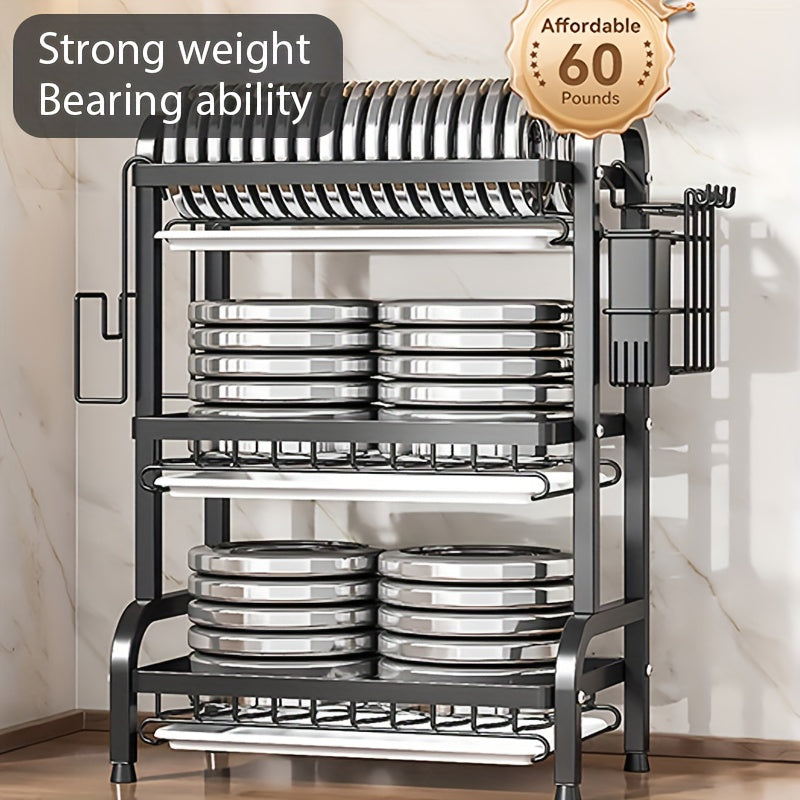 3-Tier Dish Drying Rack Dish Organizer Compact Kitchen Dish Rack Drainboard Set Dish Drainer with Utensil Holder
