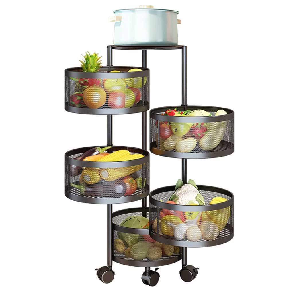 5-Tier Metal Kitchen Trolley Cart with 360° Wheels - Rolling Storage Organizer