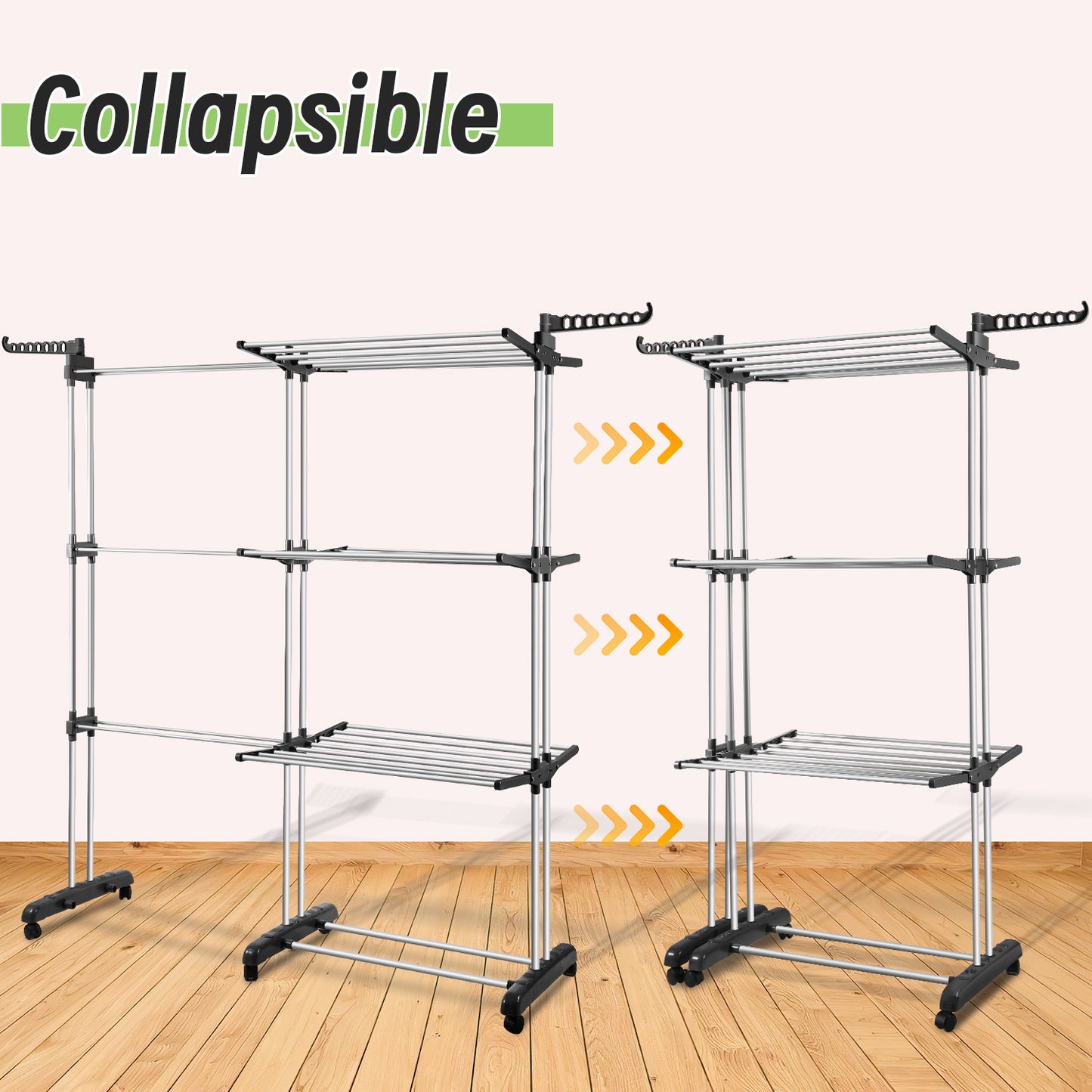 Stendibiancheria Torre Pieghevole 2 in 1 Estensibile 75-150 cm con 4 Livelli e Ruote