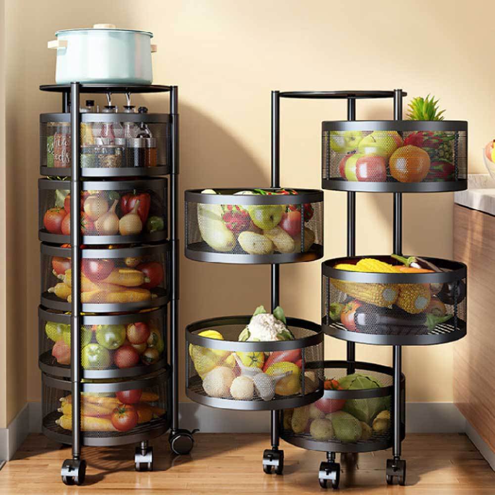5-Tier Metal Kitchen Trolley Cart with 360° Wheels - Rolling Storage Organizer