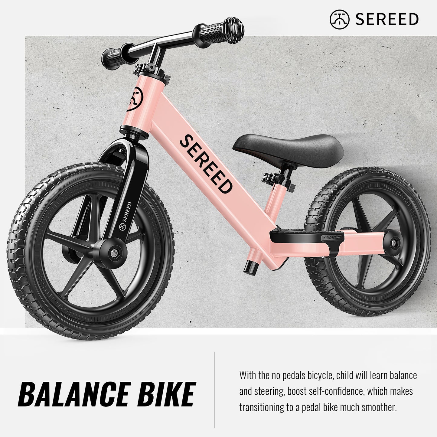 SEREED Balance Bike, 2025 Upgrade Toddler Balance Bike for 2-5 Years Old Boys & Girls, No Pedal Kids Bicycle Toys, Tool-Free Adjustment, Customize Plate with Stickers,