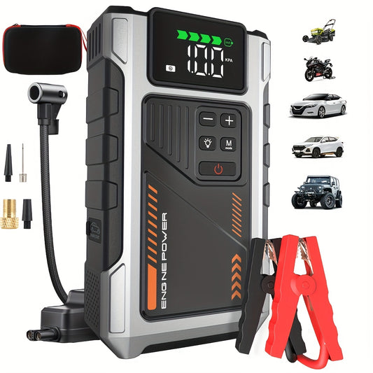 Avviatore Emergenza Auto 12000mAh 6000A con Compressore Aria 150PSI - Jump Starter Power Bank 12V con Display LCD per Auto e Moto