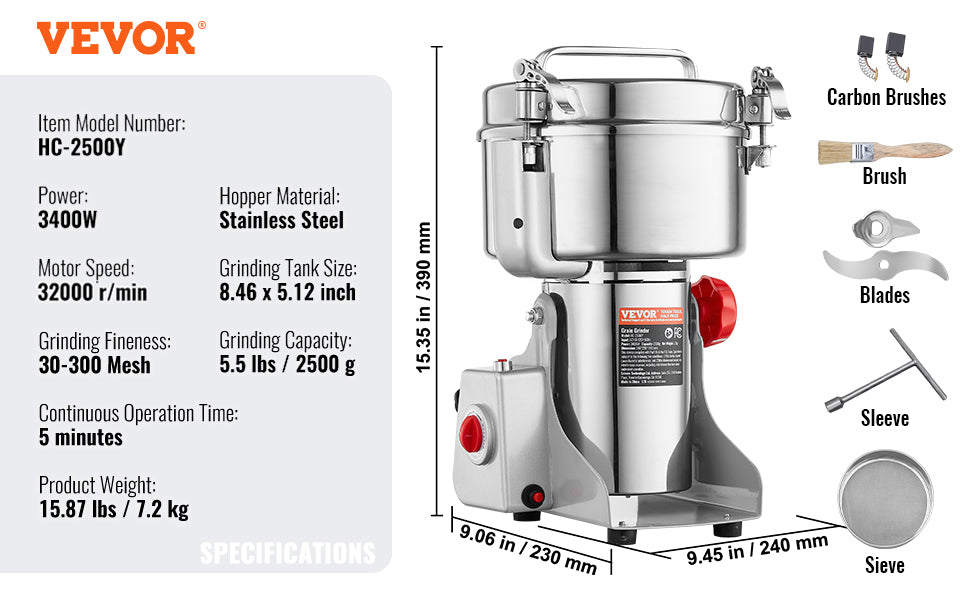 SucceBuy 150-2500g Macinacaffè Elettrico Macinacaffè Altalena Commerciale Macinacaffè per Erbe Secche Grani Spezie Cereali Caffè Mais
